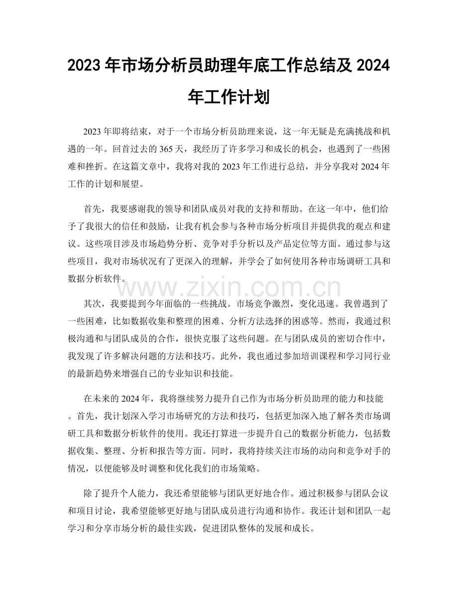 2023年市场分析员助理年底工作总结及2024年工作计划.docx_第1页