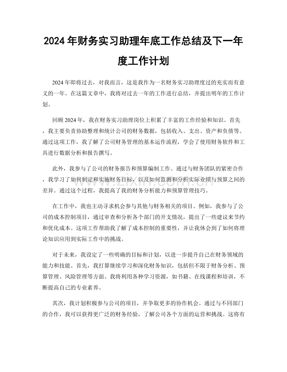 2024年财务实习助理年底工作总结及下一年度工作计划.docx_第1页