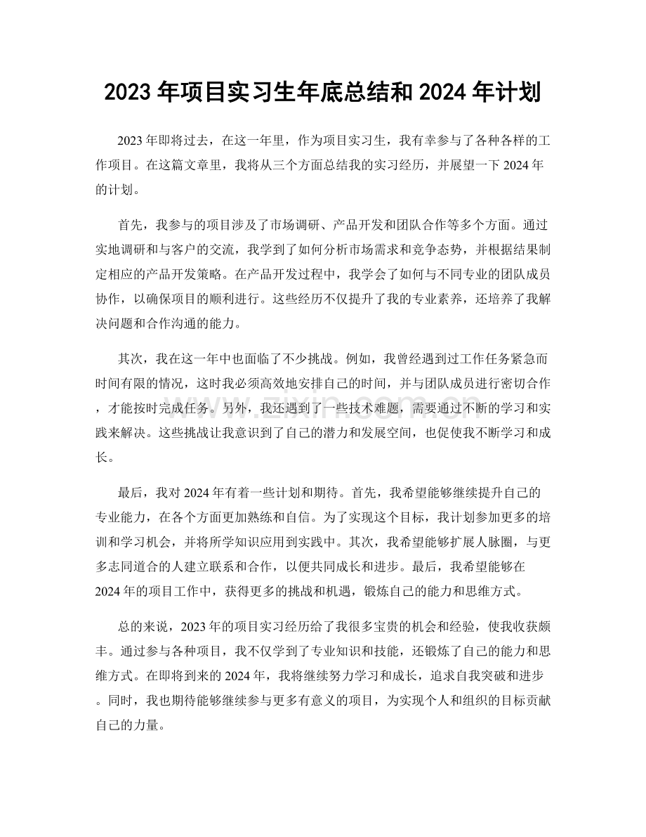 2023年项目实习生年底总结和2024年计划.docx_第1页