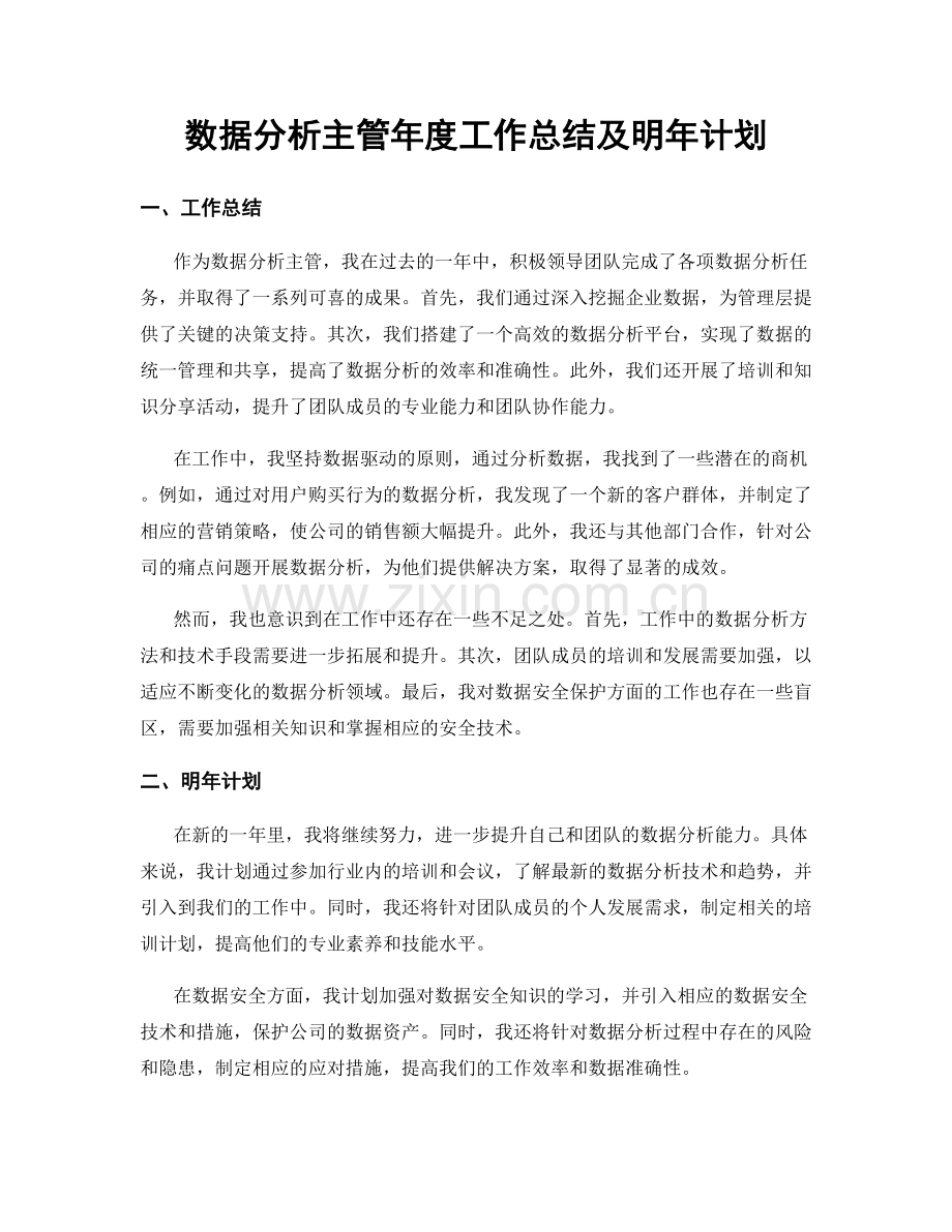 数据分析主管年度工作总结及明年计划.docx_第1页