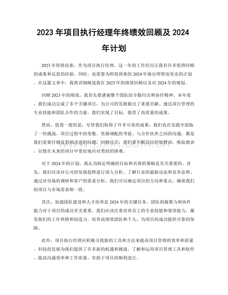 2023年项目执行经理年终绩效回顾及2024年计划.docx_第1页