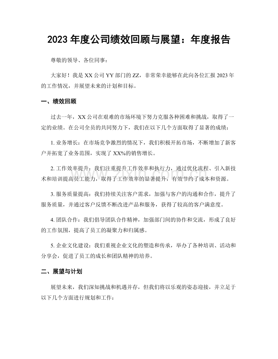 2023年度公司绩效回顾与展望：年度报告.docx_第1页