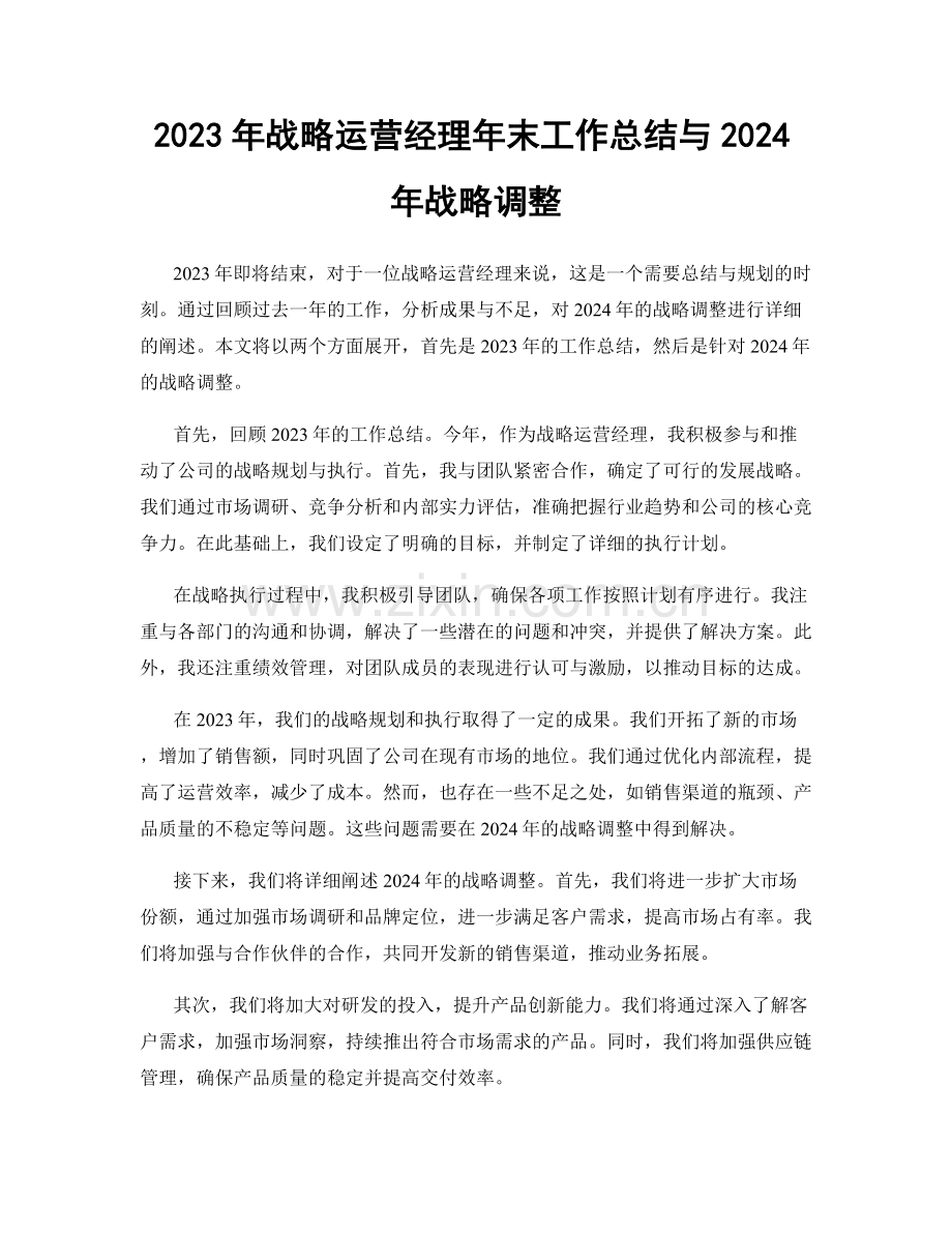 2023年战略运营经理年末工作总结与2024年战略调整.docx_第1页