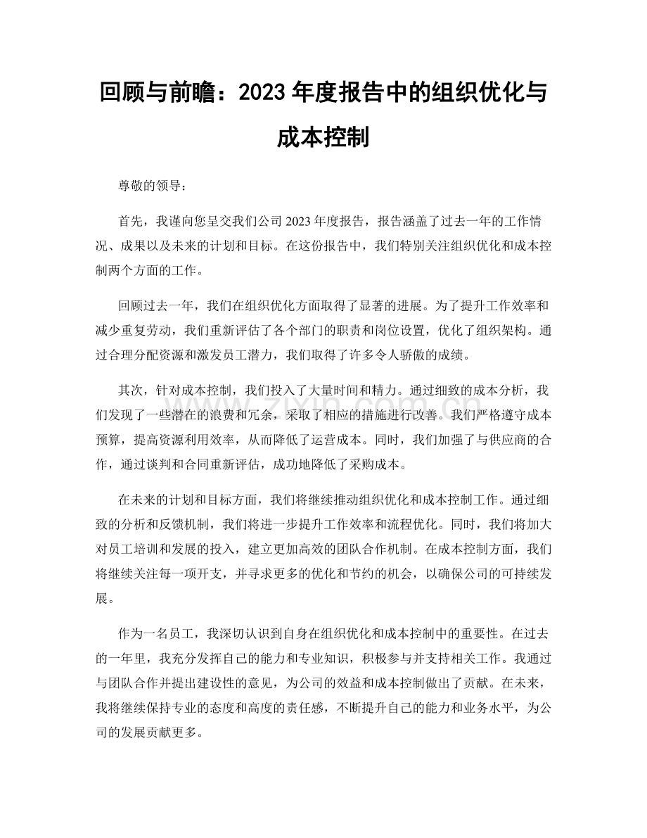 回顾与前瞻：2023年度报告中的组织优化与成本控制.docx_第1页