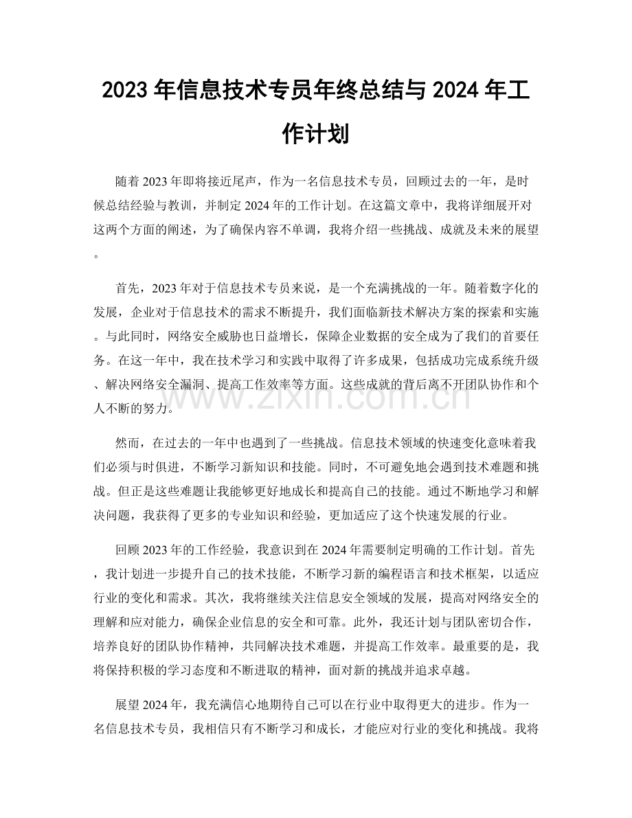 2023年信息技术专员年终总结与2024年工作计划.docx_第1页