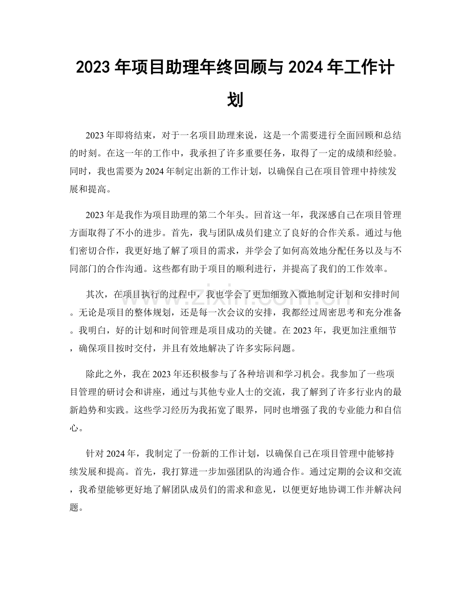 2023年项目助理年终回顾与2024年工作计划.docx_第1页