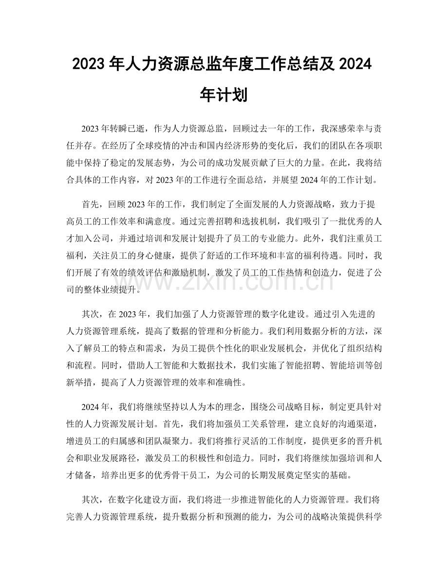 2023年人力资源总监年度工作总结及2024年计划.docx_第1页