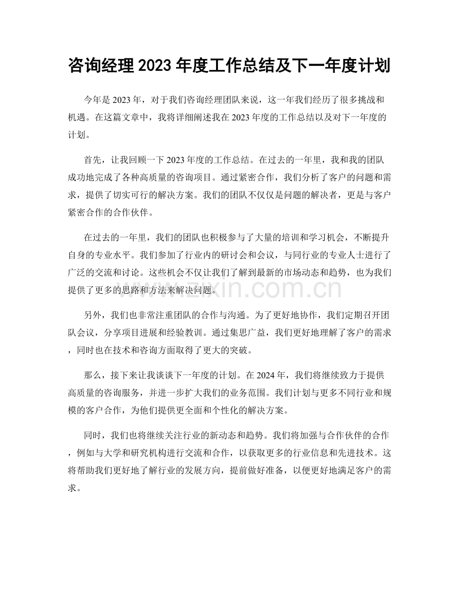 咨询经理2023年度工作总结及下一年度计划.docx_第1页