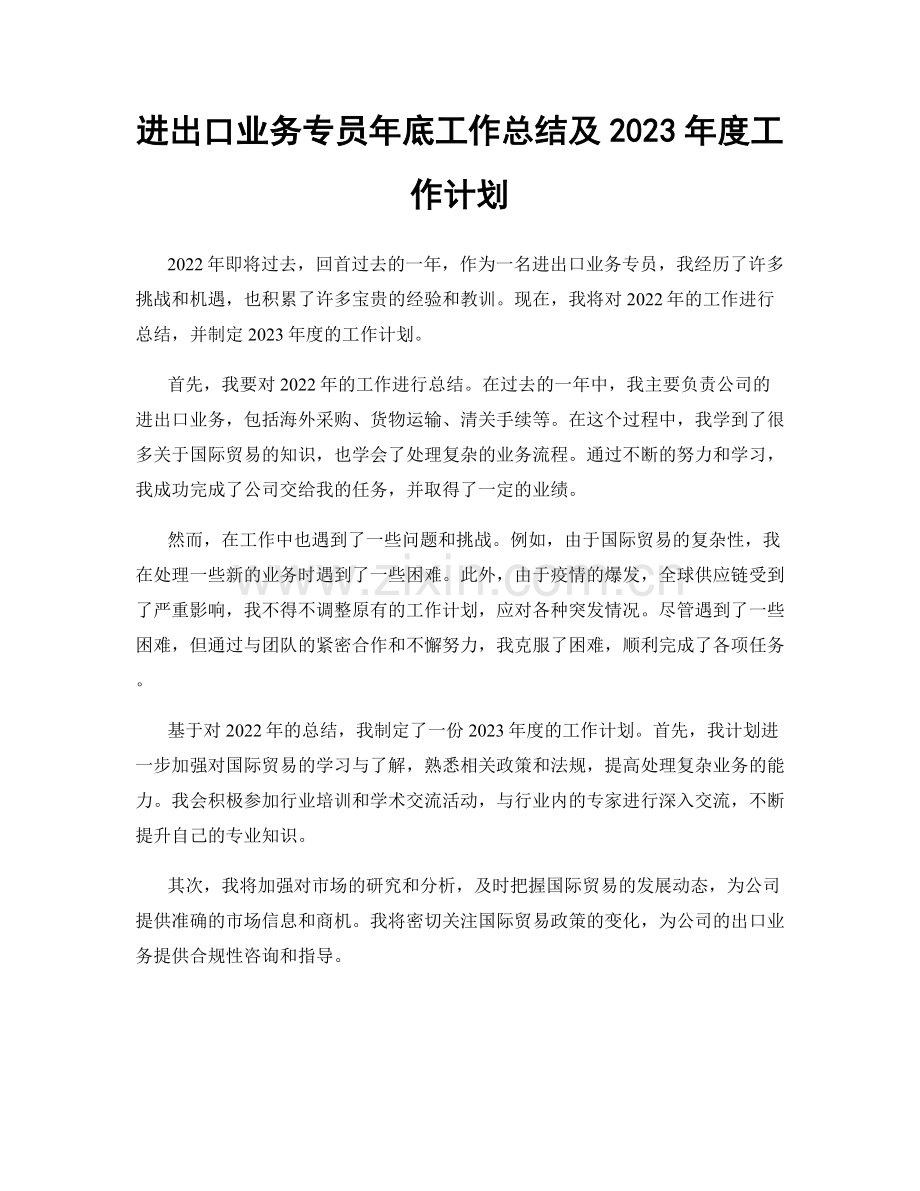 进出口业务专员年底工作总结及2023年度工作计划.docx_第1页