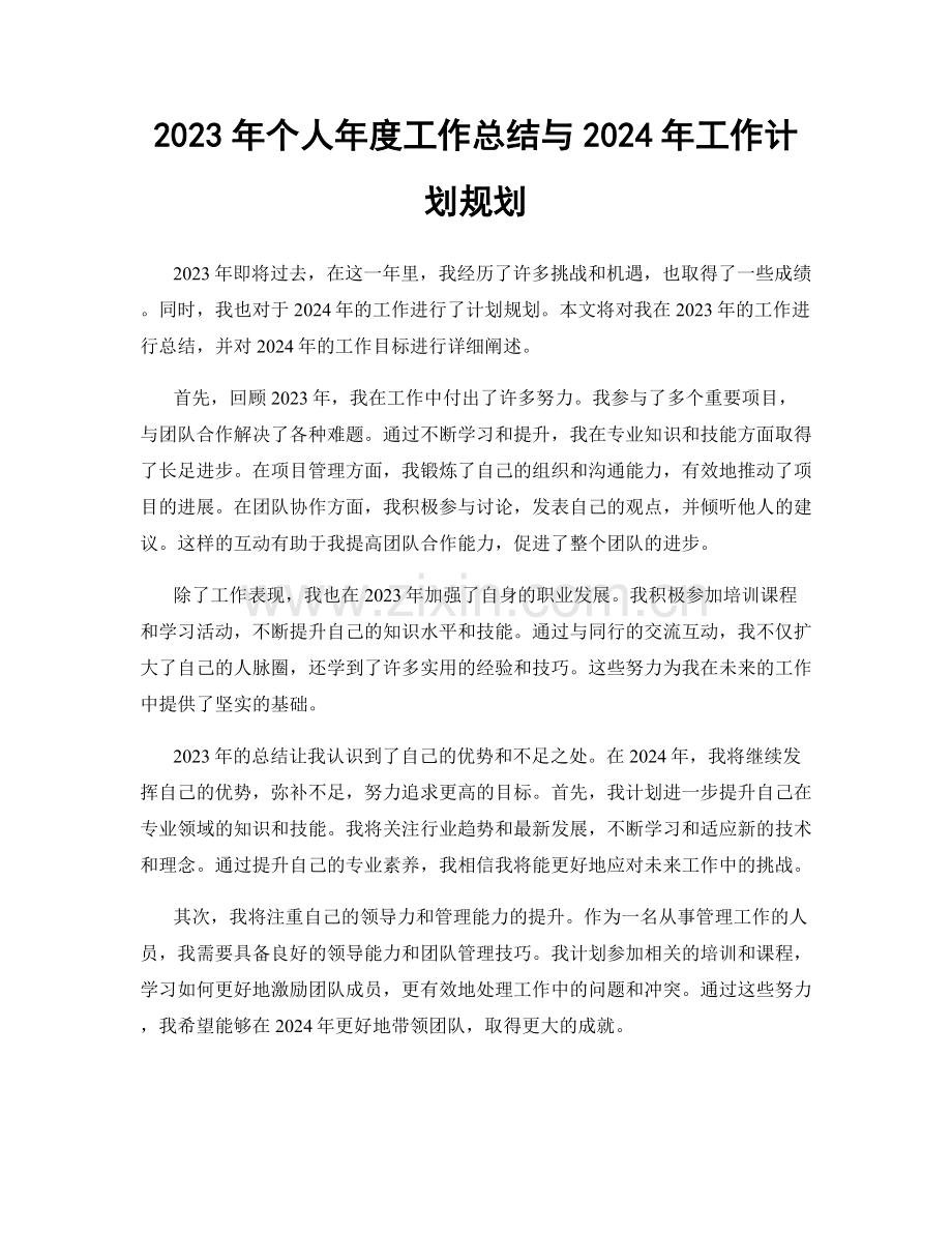 2023年个人年度工作总结与2024年工作计划规划.docx_第1页