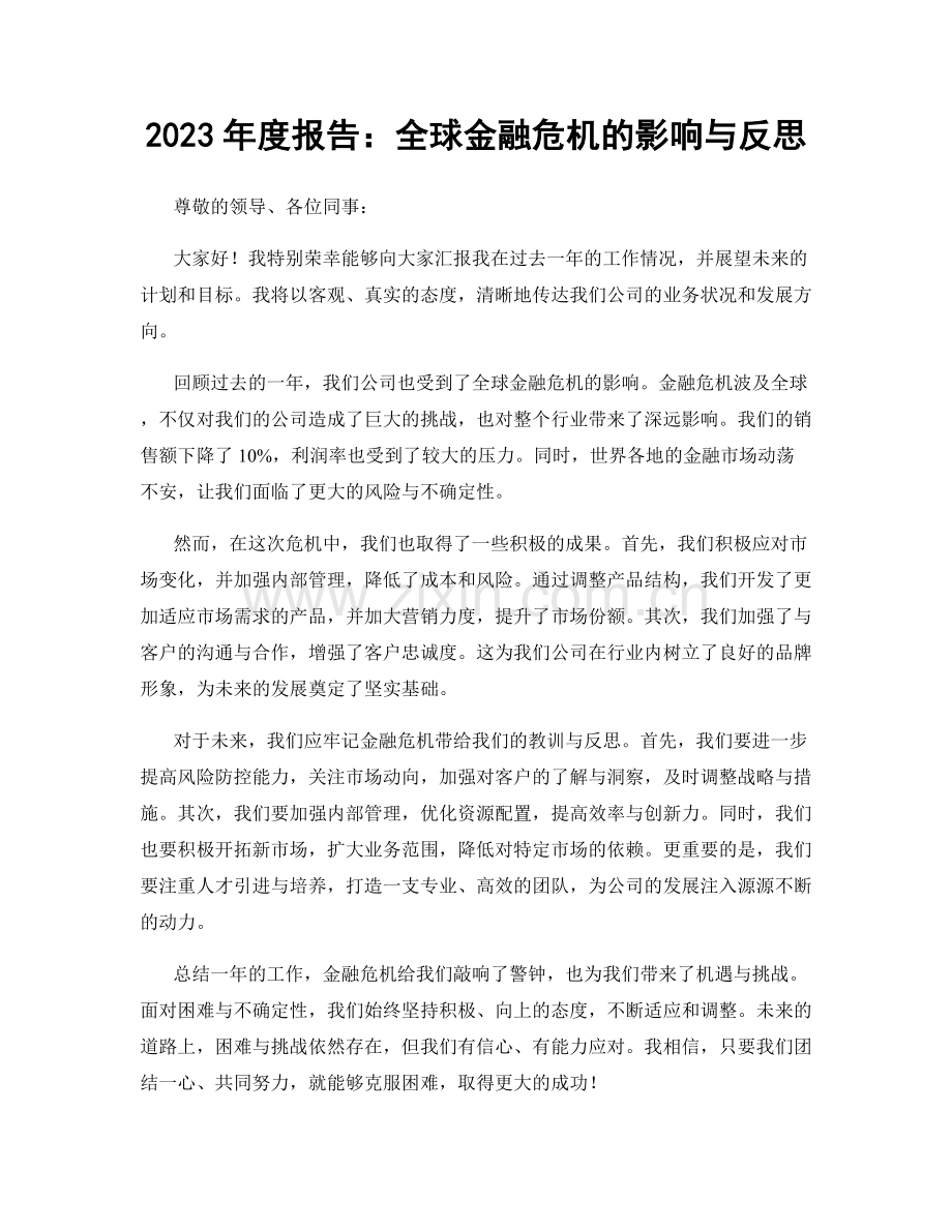 2023年度报告：全球金融危机的影响与反思.docx_第1页