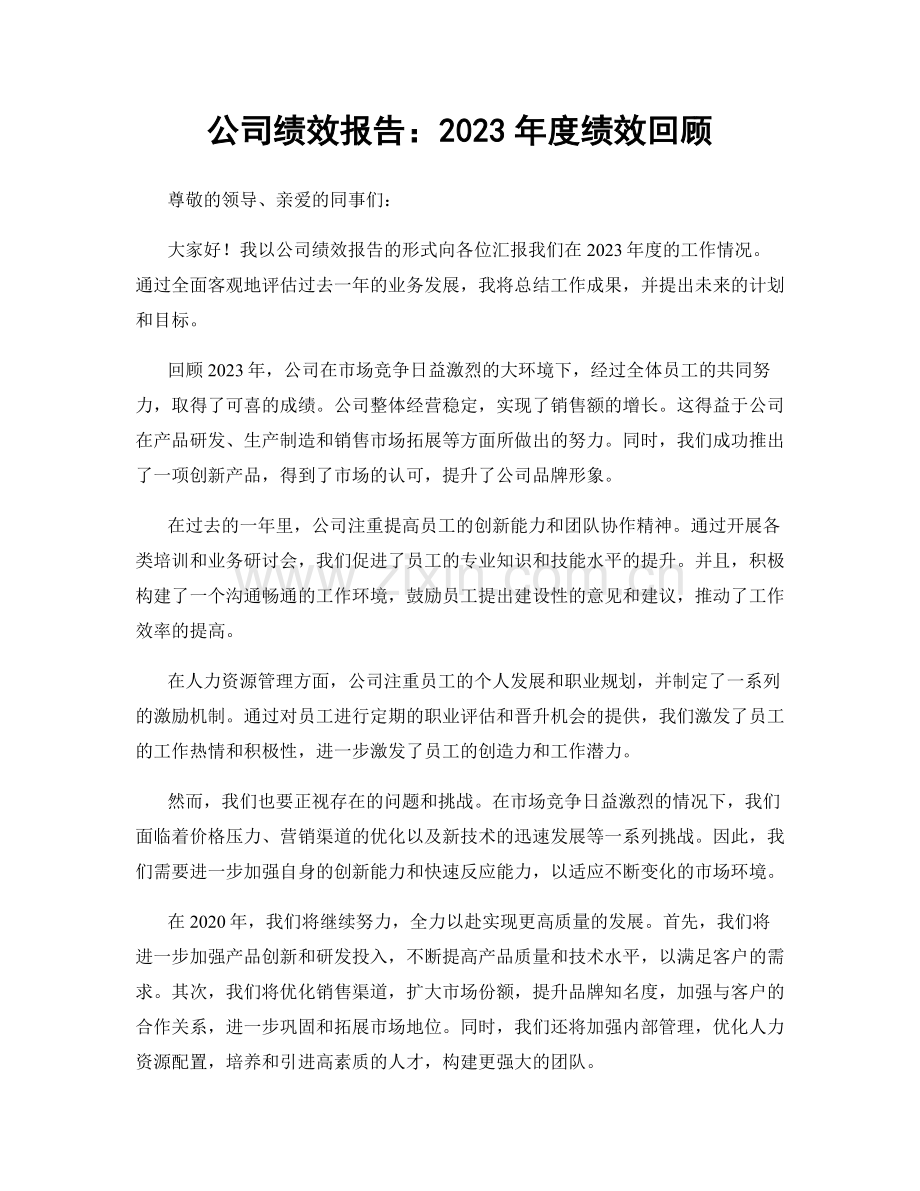 公司绩效报告：2023年度绩效回顾.docx_第1页