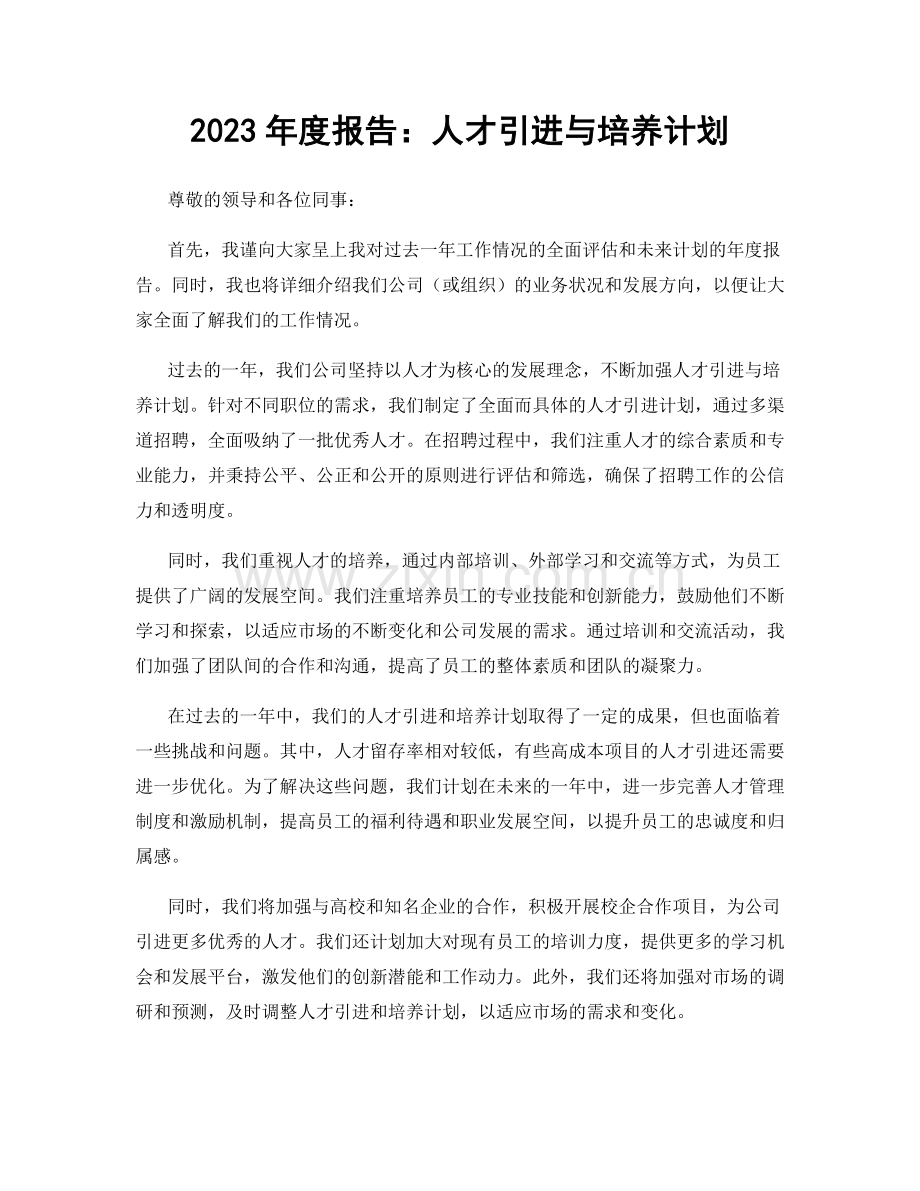 2023年度报告：人才引进与培养计划.docx_第1页