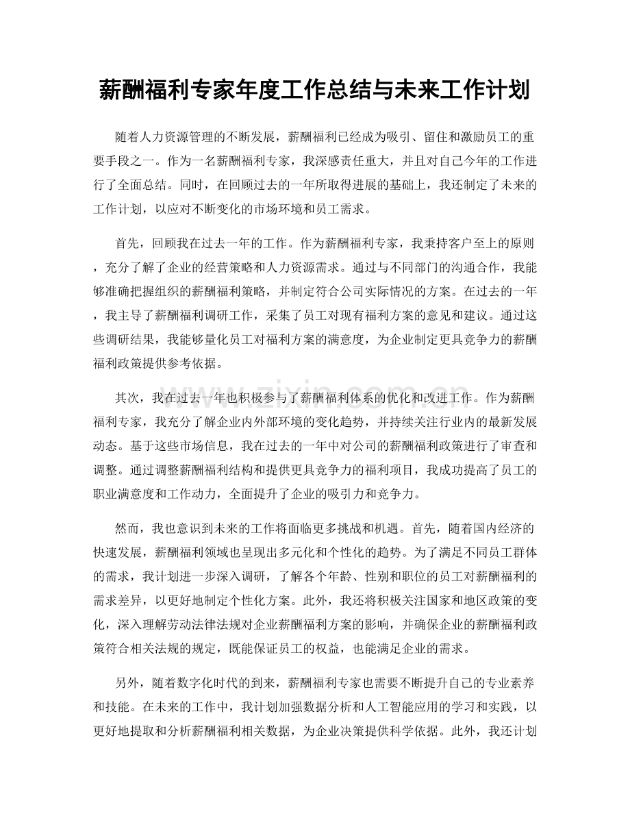 薪酬福利专家年度工作总结与未来工作计划.docx_第1页