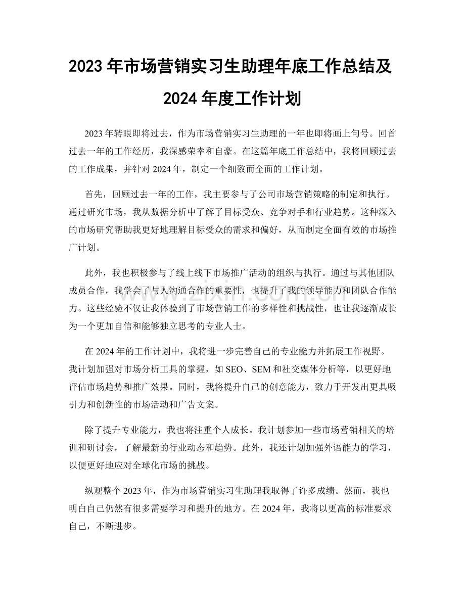 2023年市场营销实习生助理年底工作总结及2024年度工作计划.docx_第1页