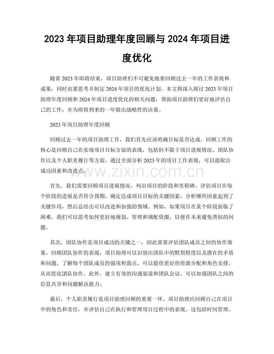 2023年项目助理年度回顾与2024年项目进度优化.docx_第1页