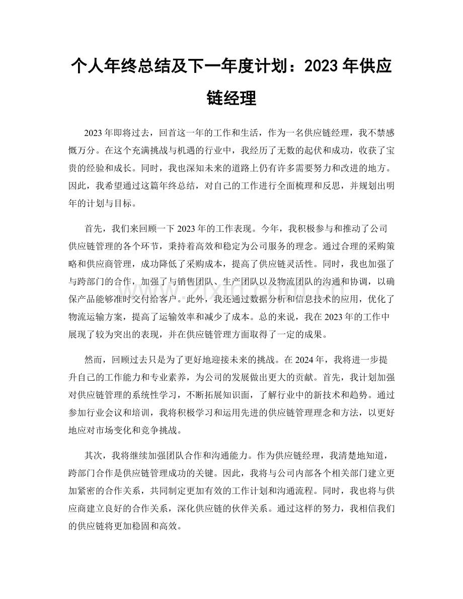 个人年终总结及下一年度计划：2023年供应链经理.docx_第1页