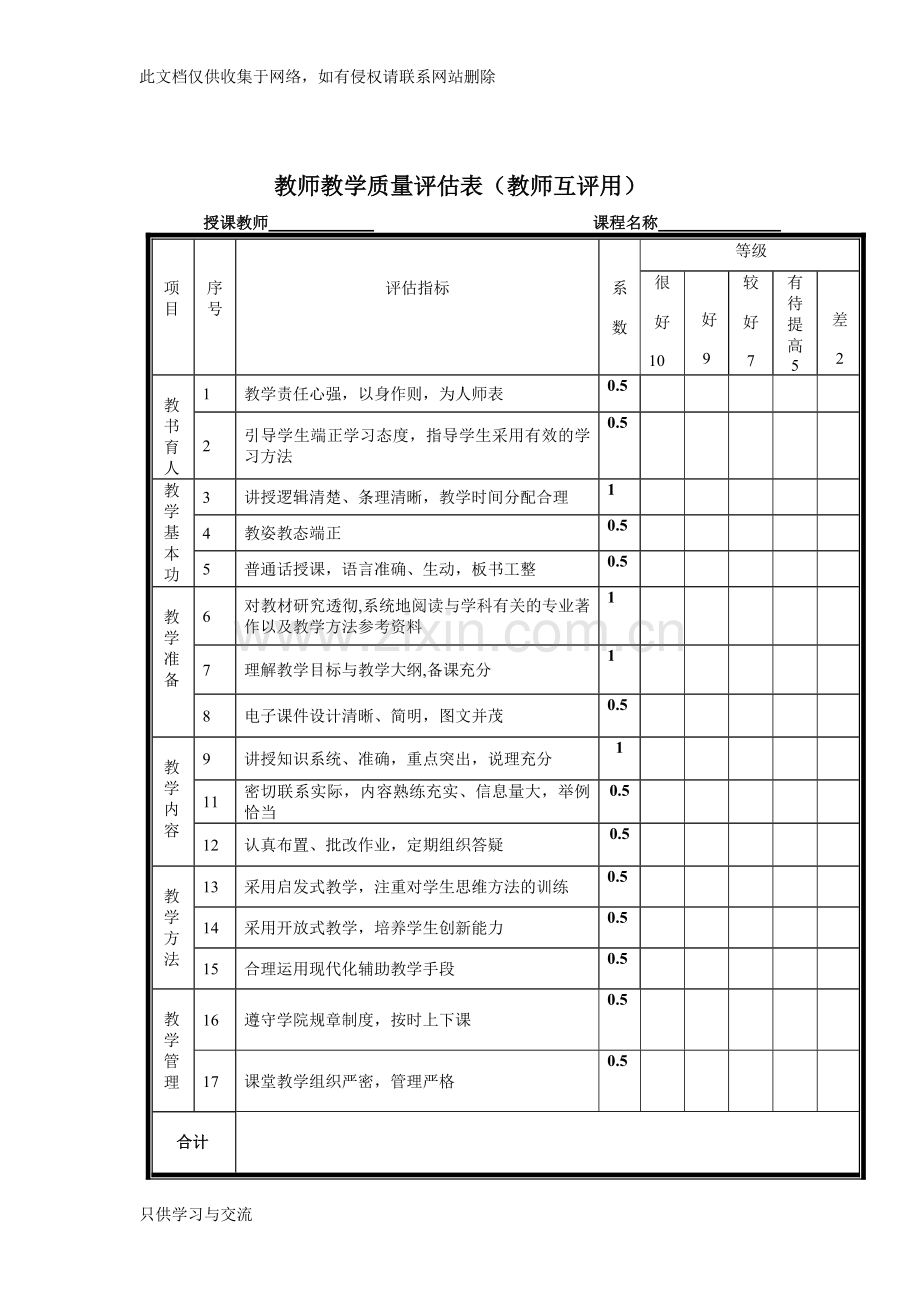 教学质量评估表讲课讲稿.doc_第3页