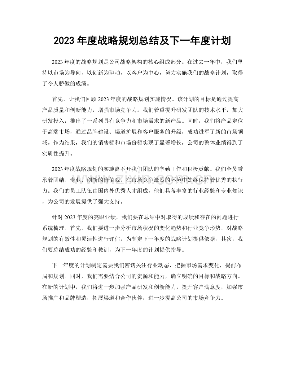 2023年度战略规划总结及下一年度计划.docx_第1页