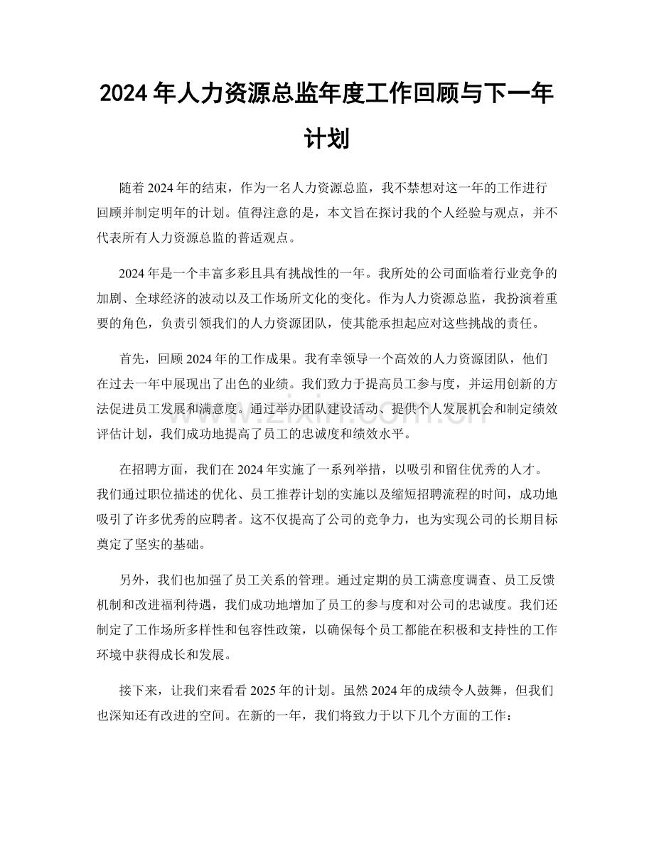 2024年人力资源总监年度工作回顾与下一年计划.docx_第1页