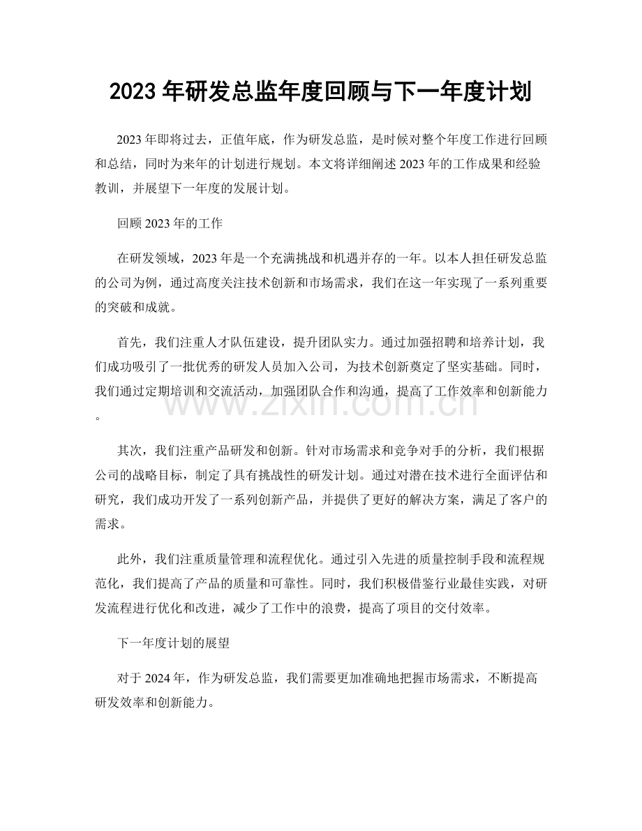 2023年研发总监年度回顾与下一年度计划.docx_第1页