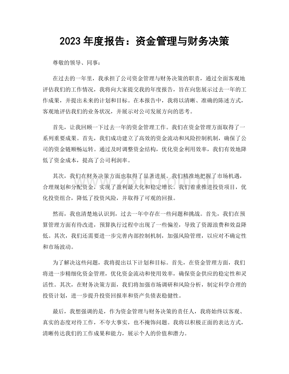 2023年度报告：资金管理与财务决策.docx_第1页