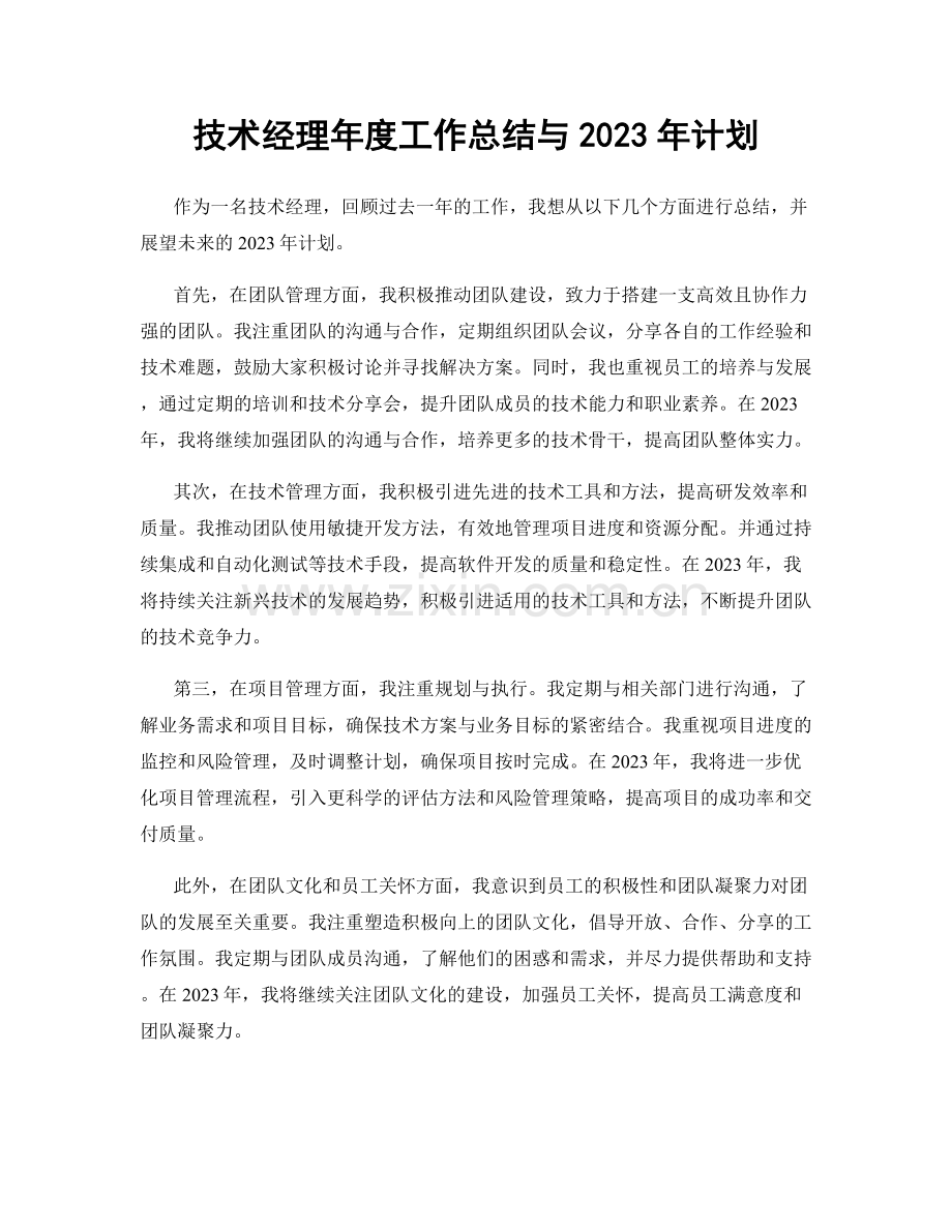 技术经理年度工作总结与2023年计划.docx_第1页