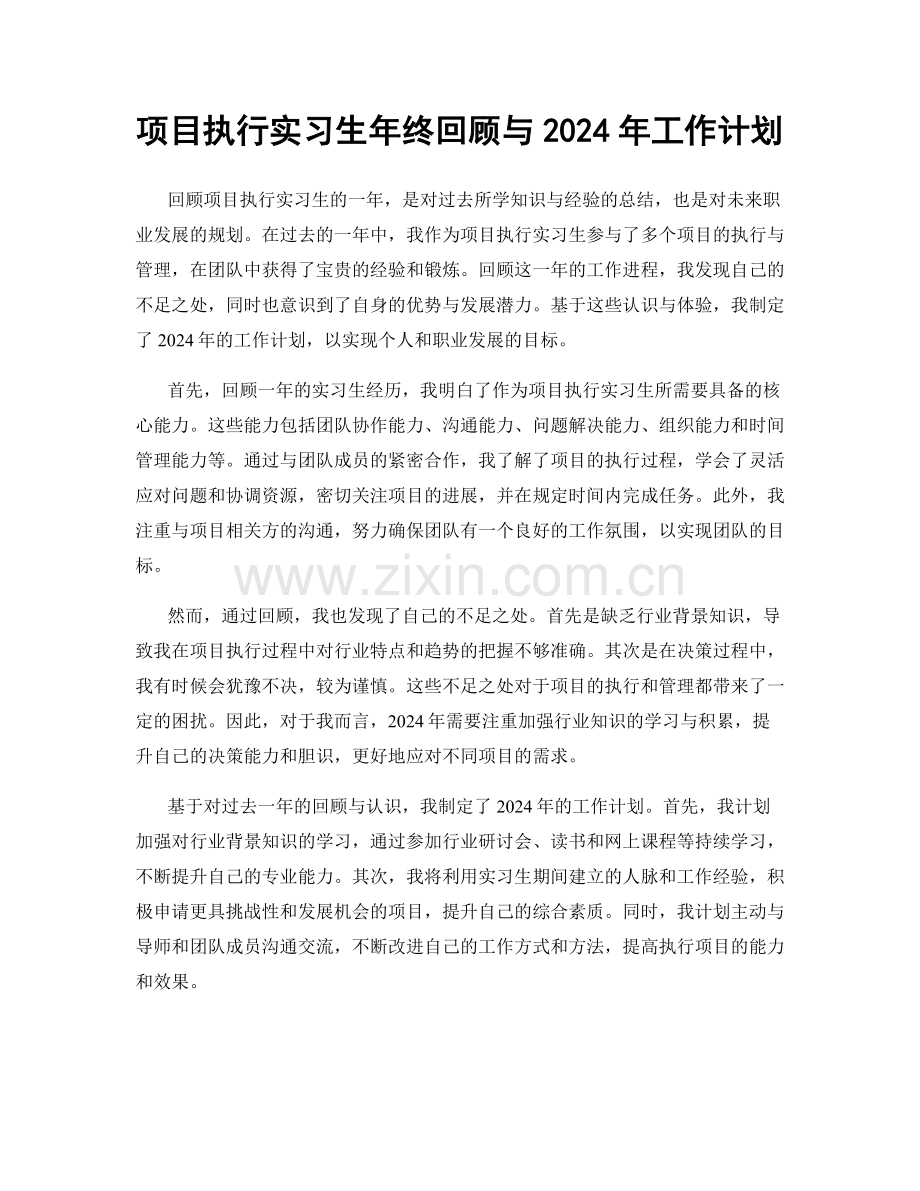 项目执行实习生年终回顾与2024年工作计划.docx_第1页