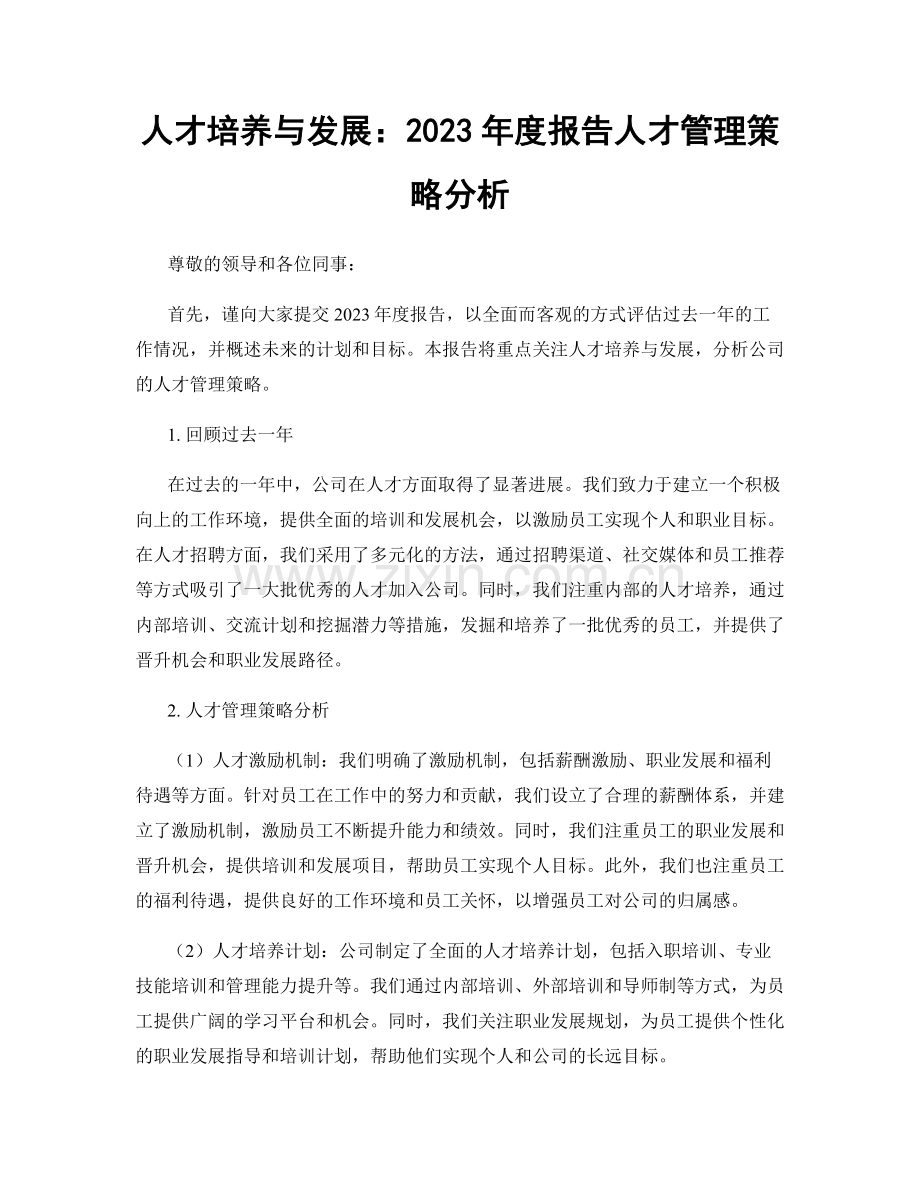 人才培养与发展：2023年度报告人才管理策略分析.docx_第1页