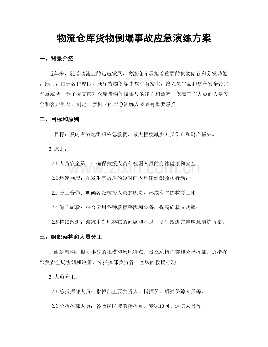 物流仓库货物倒塌事故应急演练方案.docx_第1页