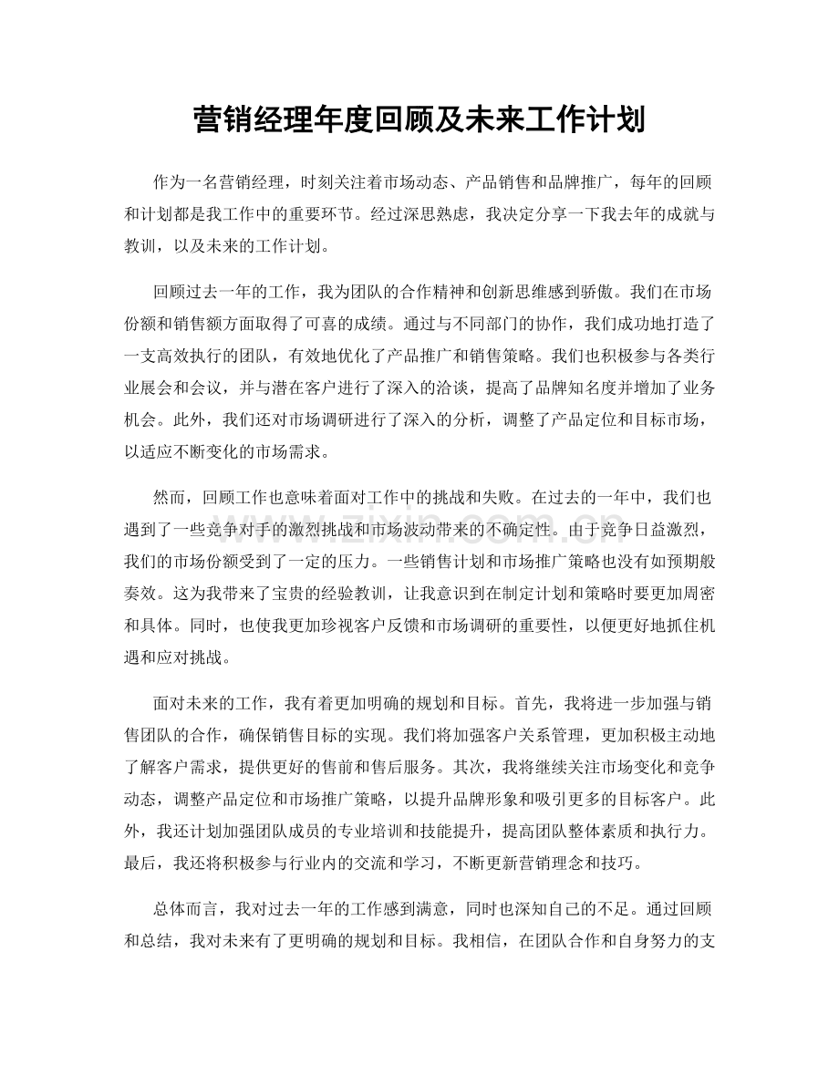 营销经理年度回顾及未来工作计划.docx_第1页