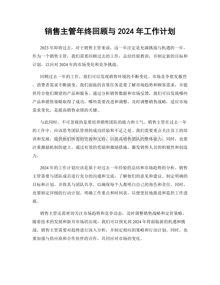 销售主管年终回顾与2024年工作计划.docx_第1页