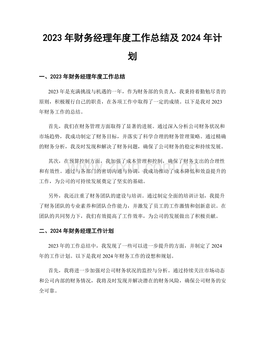 2023年财务经理年度工作总结及2024年计划.docx_第1页