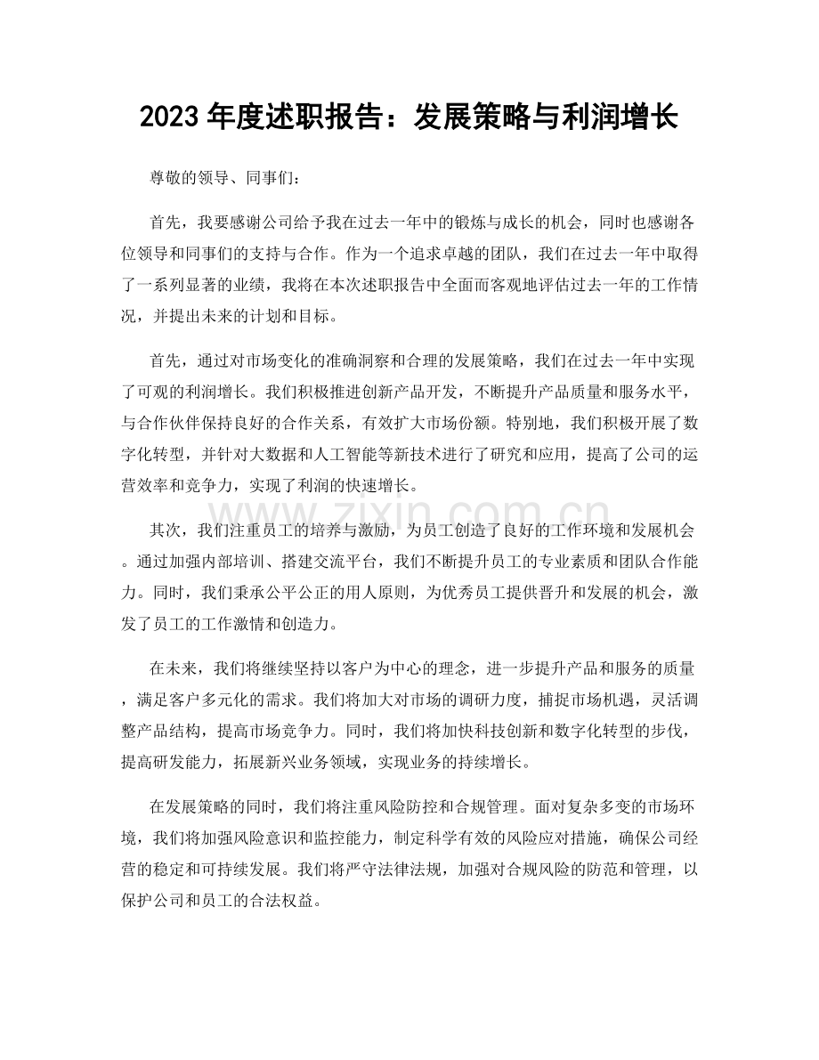 2023年度述职报告：发展策略与利润增长.docx_第1页