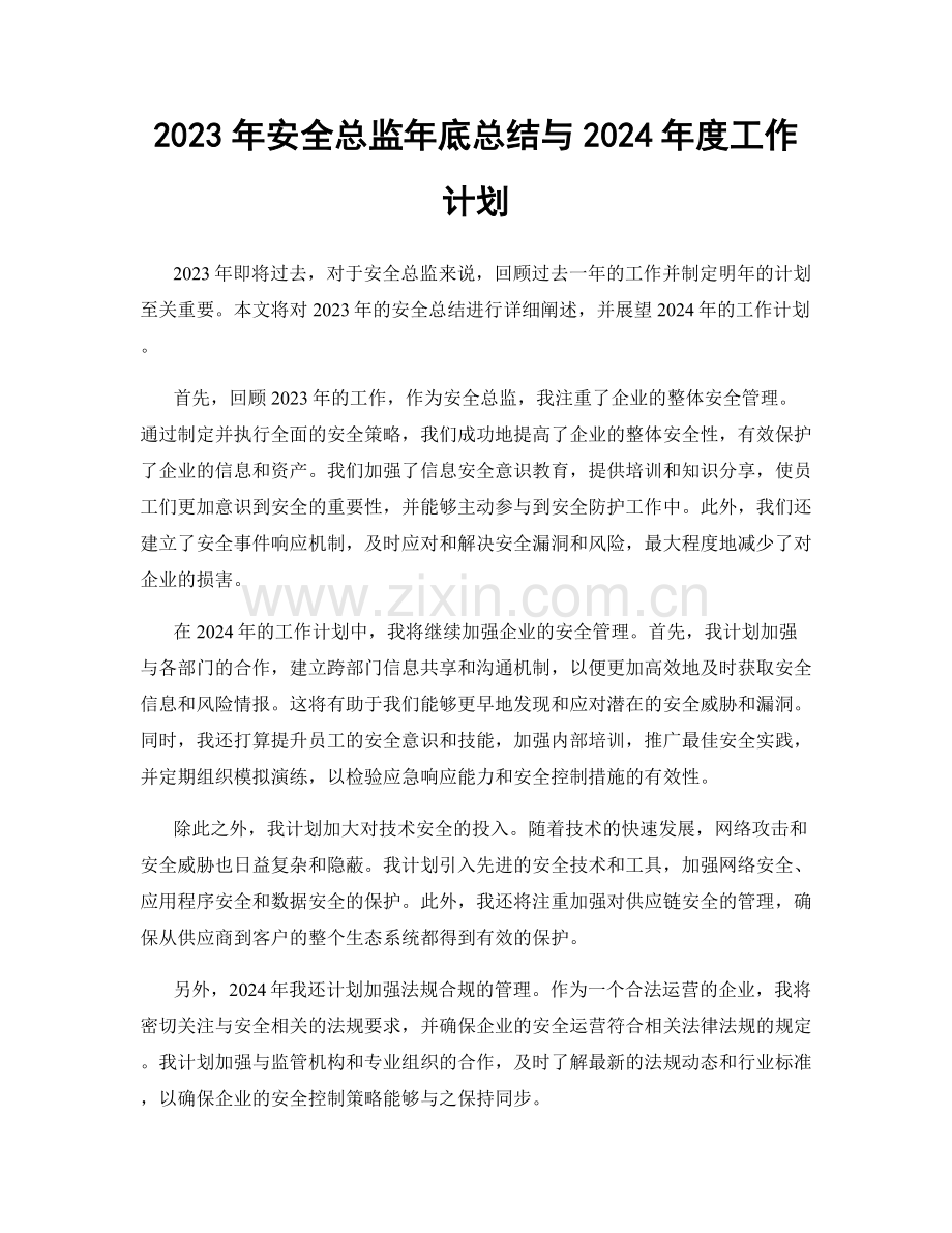 2023年安全总监年底总结与2024年度工作计划.docx_第1页