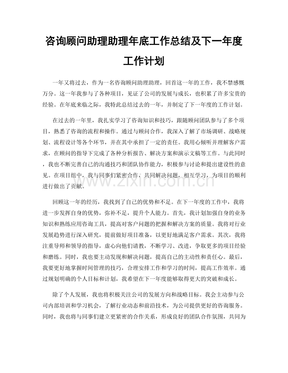 咨询顾问助理助理年底工作总结及下一年度工作计划.docx_第1页