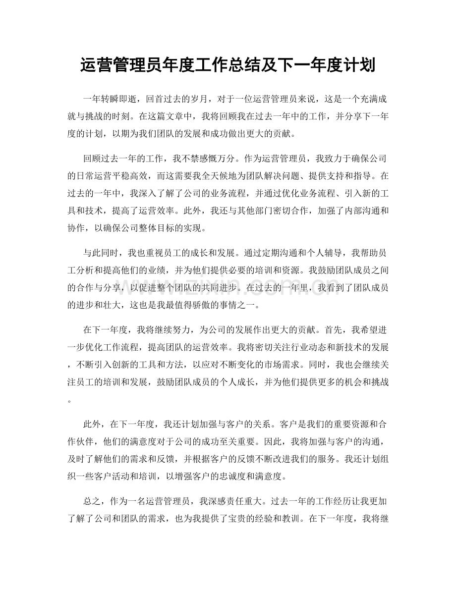 运营管理员年度工作总结及下一年度计划.docx_第1页