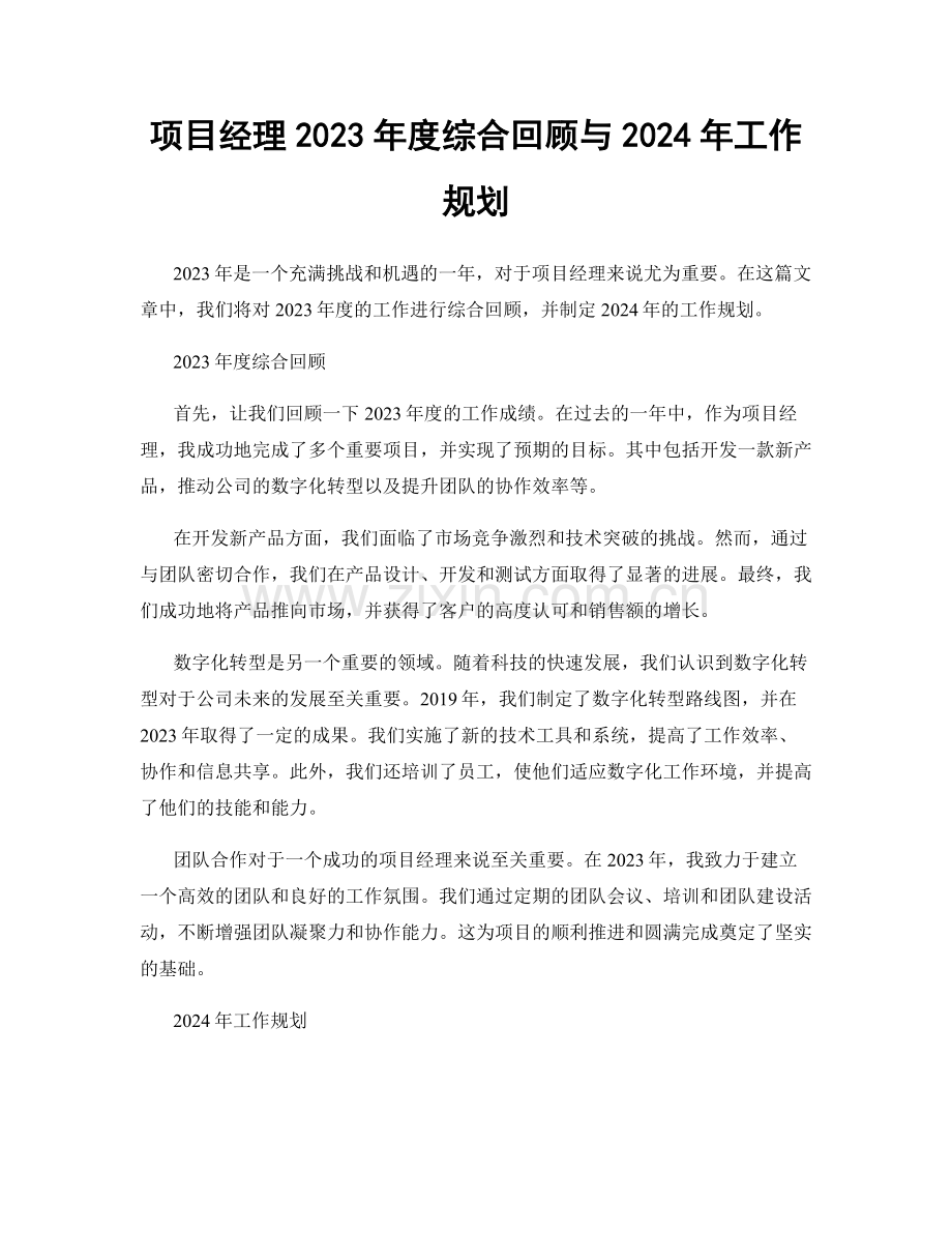 项目经理2023年度综合回顾与2024年工作规划.docx_第1页