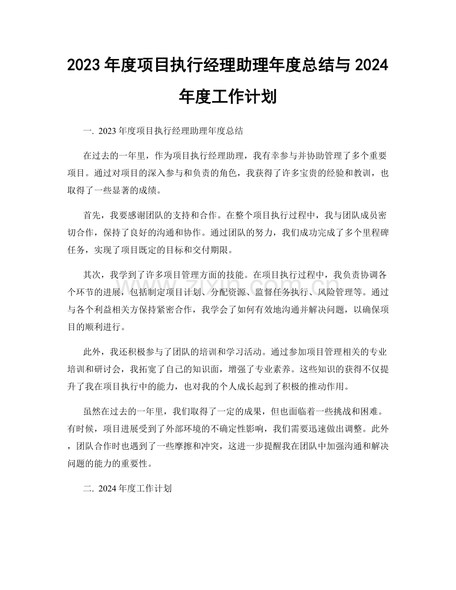 2023年度项目执行经理助理年度总结与2024年度工作计划.docx_第1页