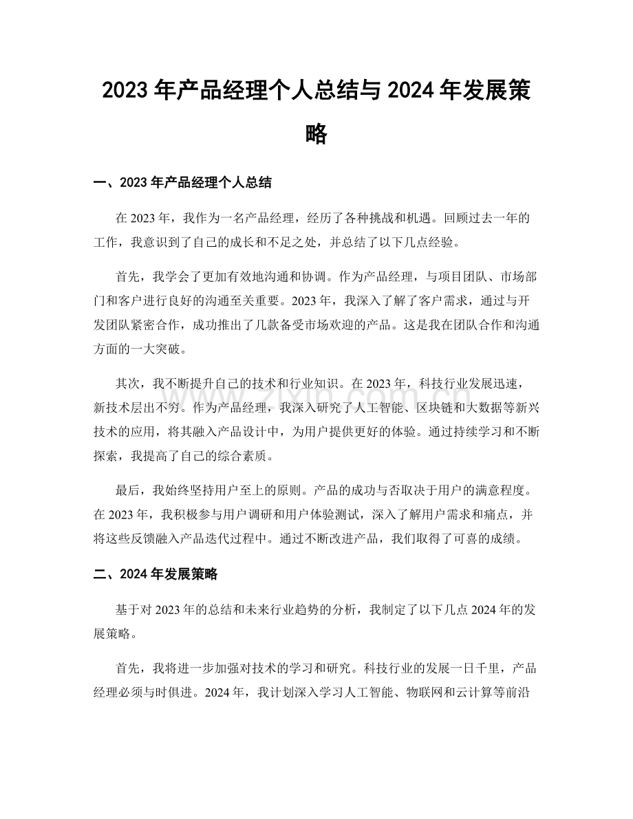 2023年产品经理个人总结与2024年发展策略.docx_第1页