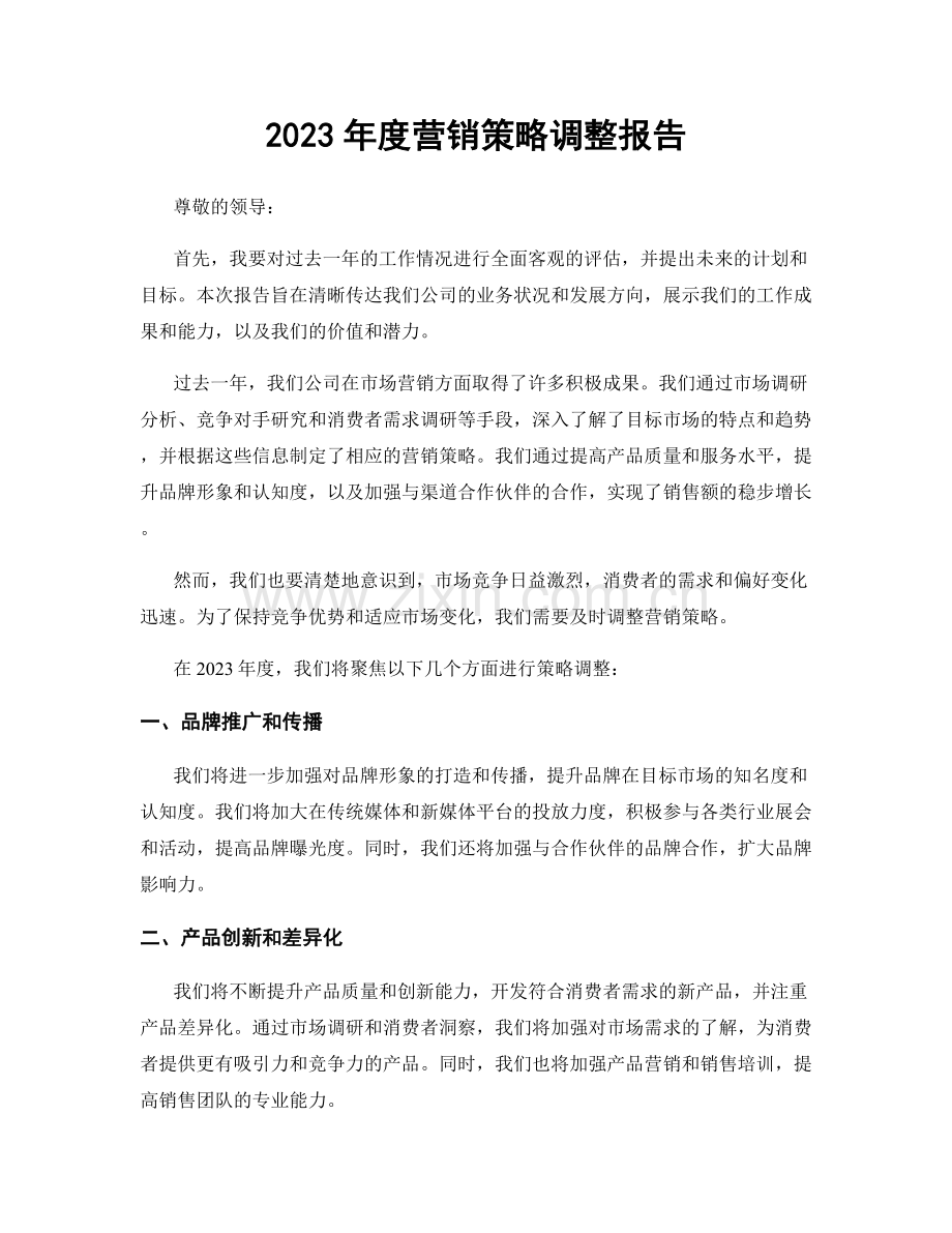 2023年度营销策略调整报告.docx_第1页