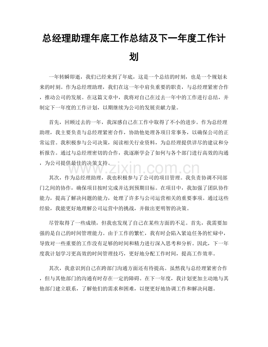 总经理助理年底工作总结及下一年度工作计划.docx_第1页