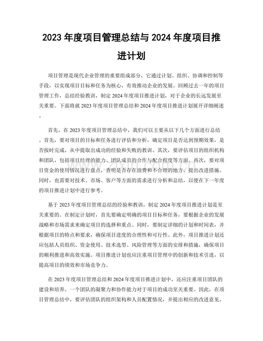 2023年度项目管理总结与2024年度项目推进计划.docx_第1页