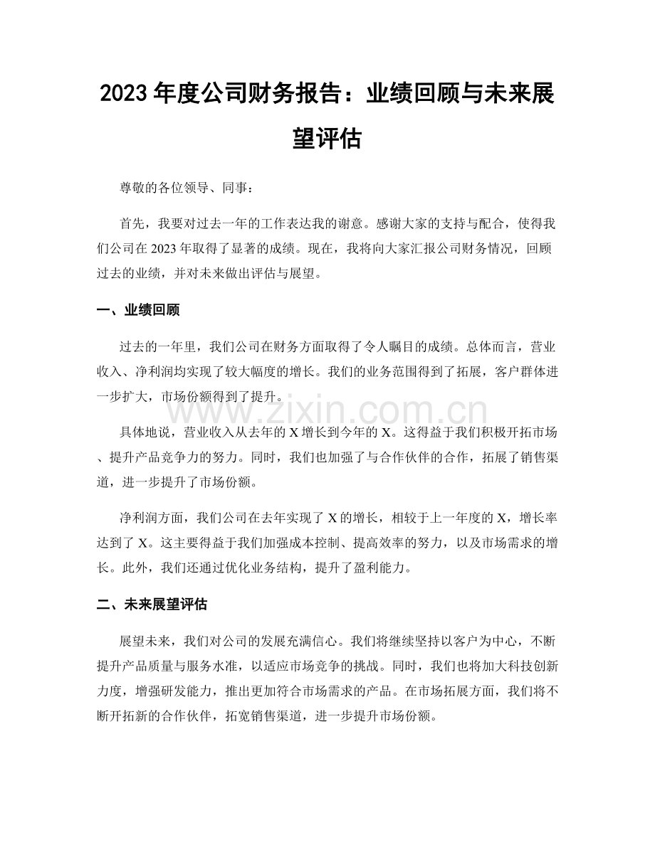 2023年度公司财务报告：业绩回顾与未来展望评估.docx_第1页