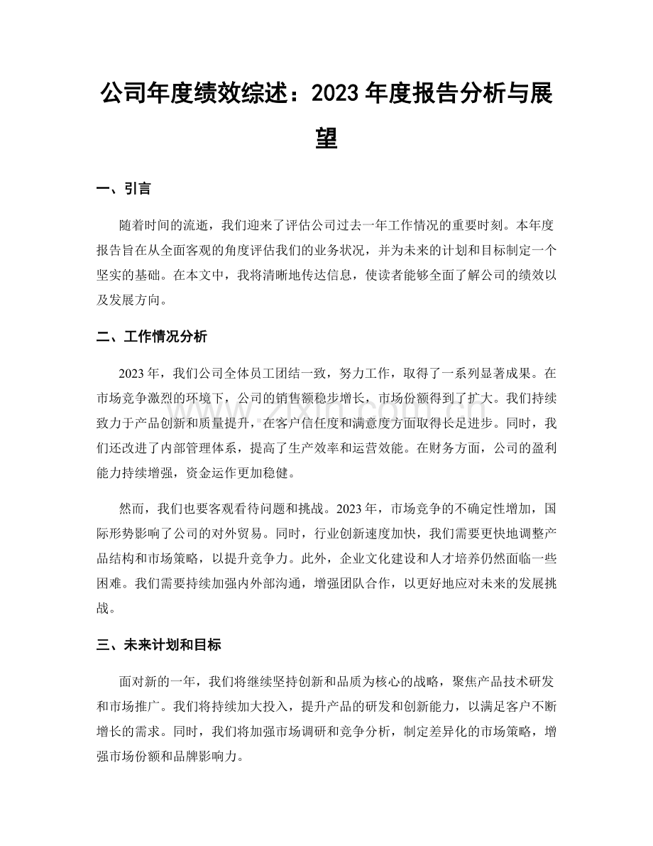 公司年度绩效综述：2023年度报告分析与展望.docx_第1页