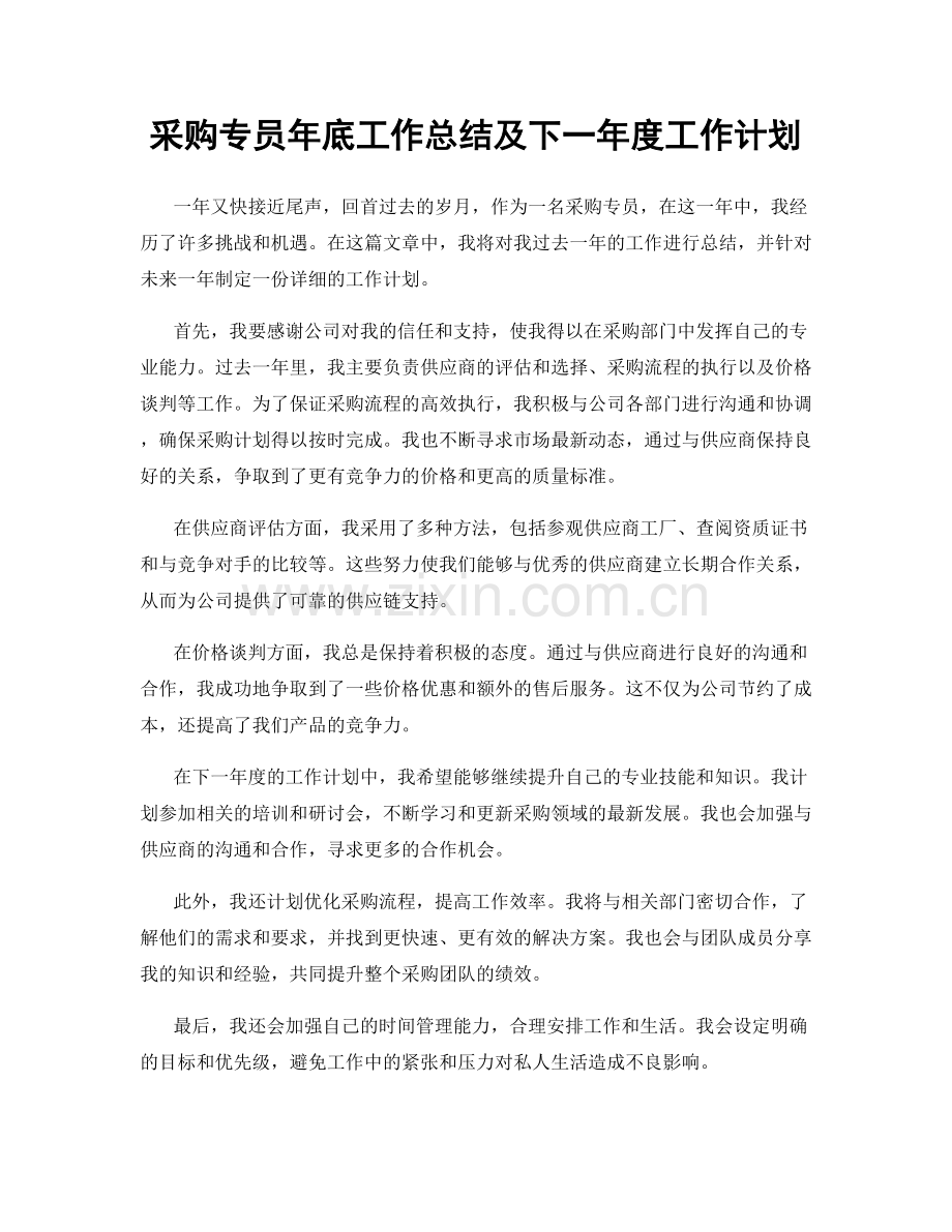 采购专员年底工作总结及下一年度工作计划.docx_第1页