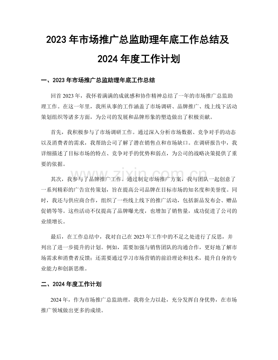 2023年市场推广总监助理年底工作总结及2024年度工作计划.docx_第1页