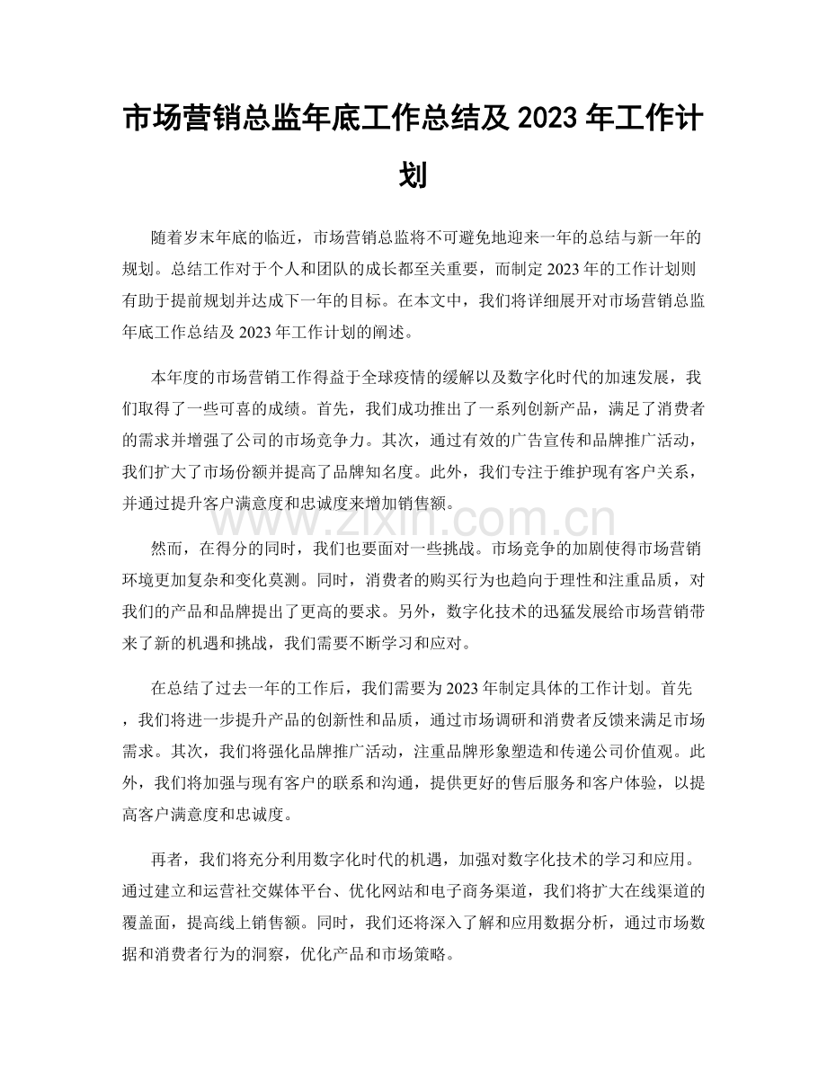 市场营销总监年底工作总结及2023年工作计划.docx_第1页