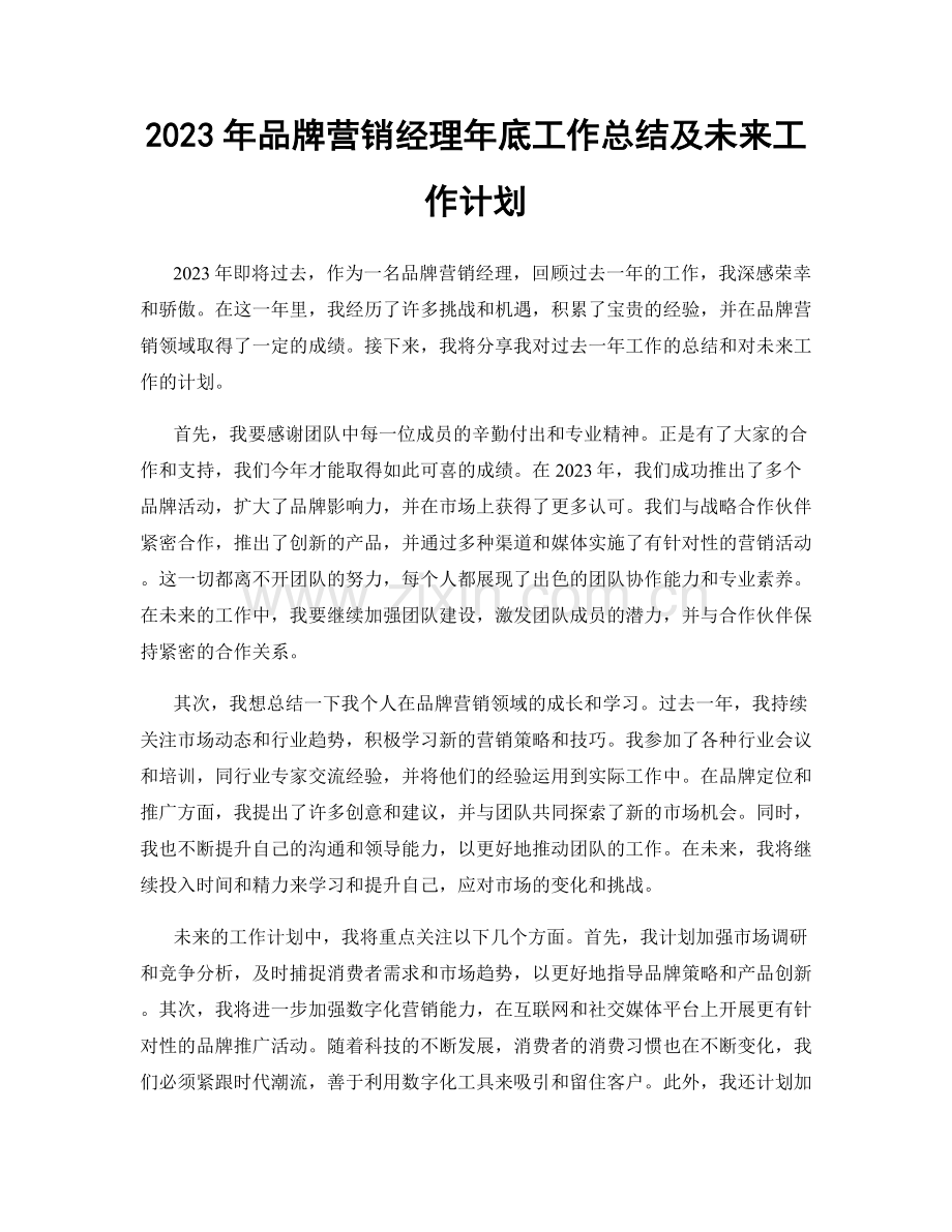 2023年品牌营销经理年底工作总结及未来工作计划.docx_第1页