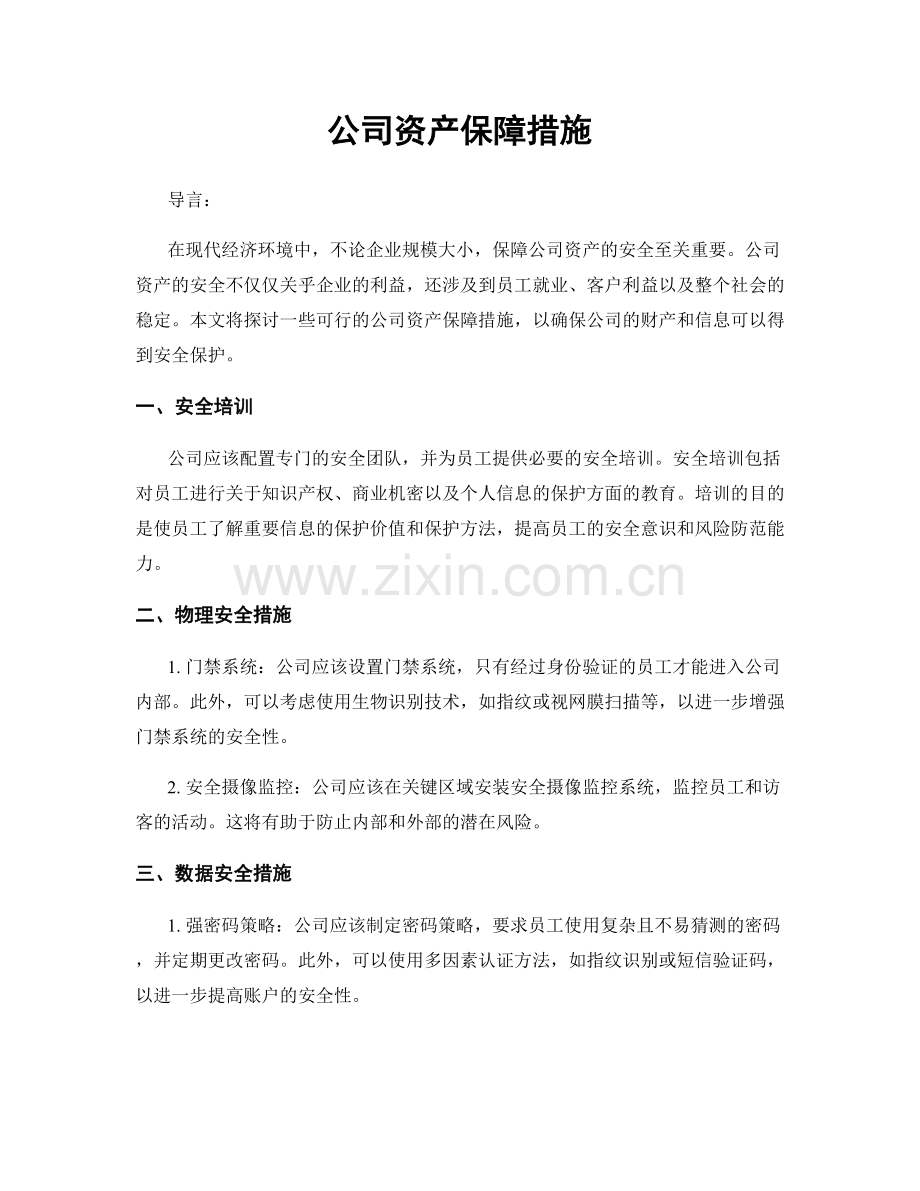 公司资产保障措施.docx_第1页